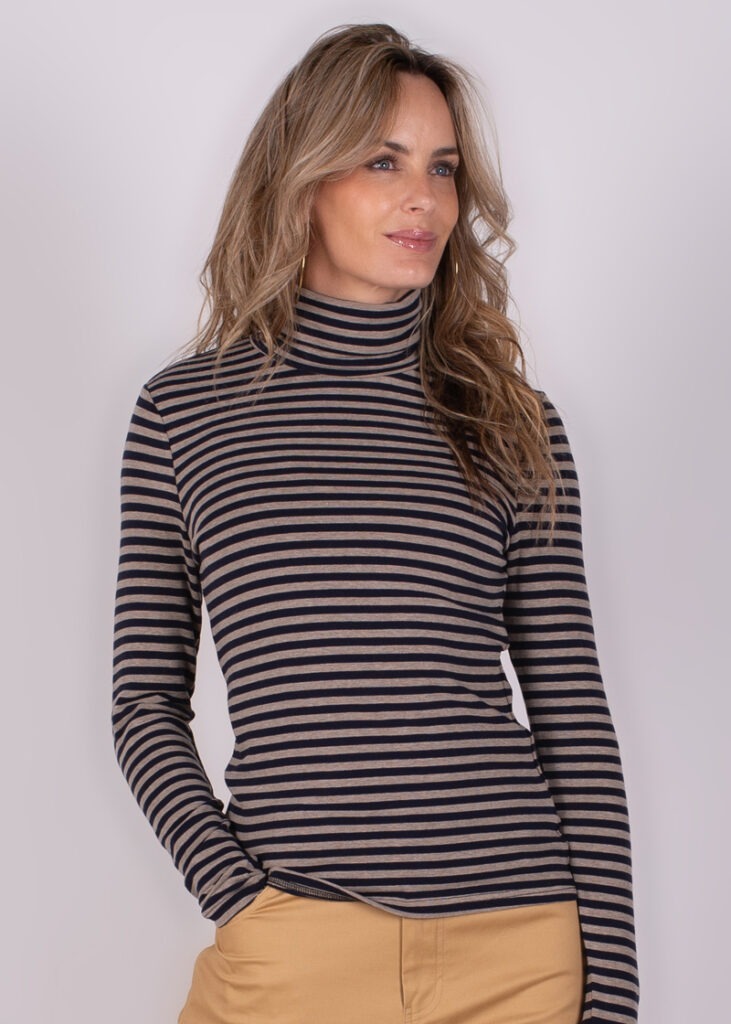 Dames turtleneck stripe navy grey - VARNA 