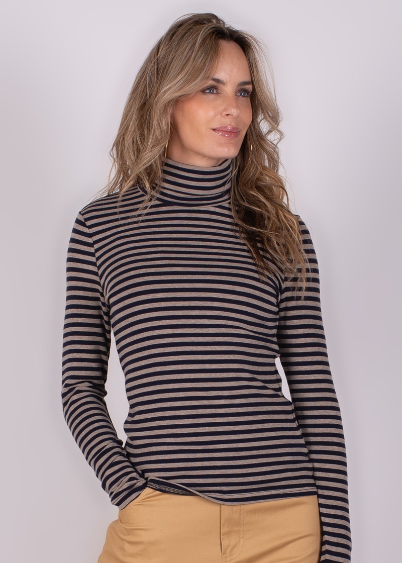 Dames turtleneck stripe navy grey - VARNA