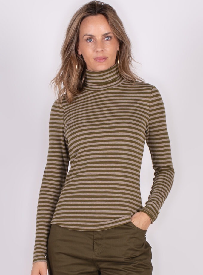 Dames turtleneck stripe lime grey - VARNA