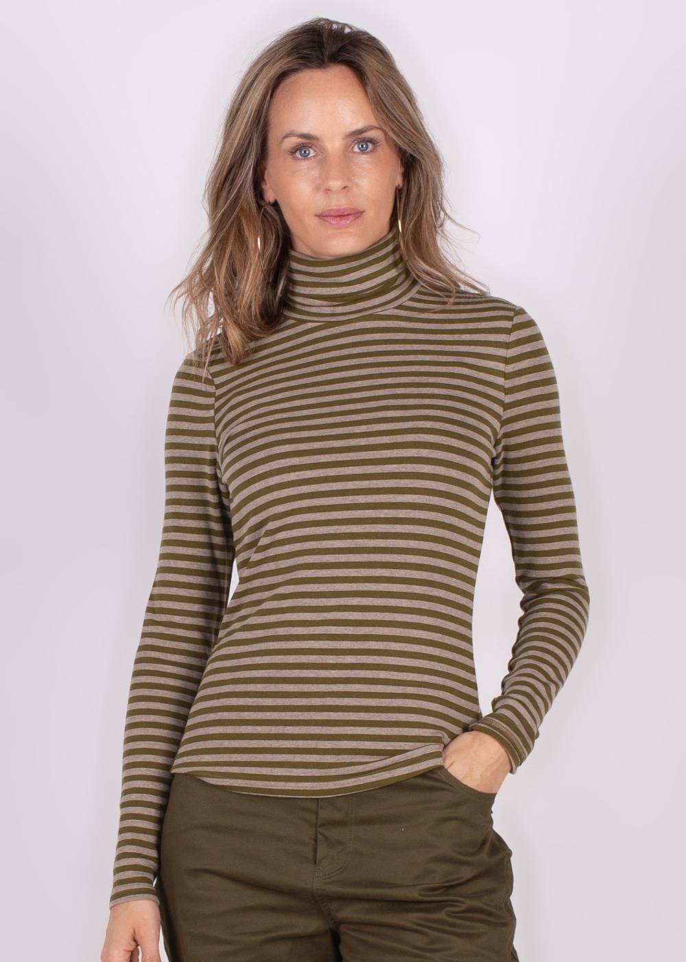 Dames turtleneck stripe lime grey - VARNA