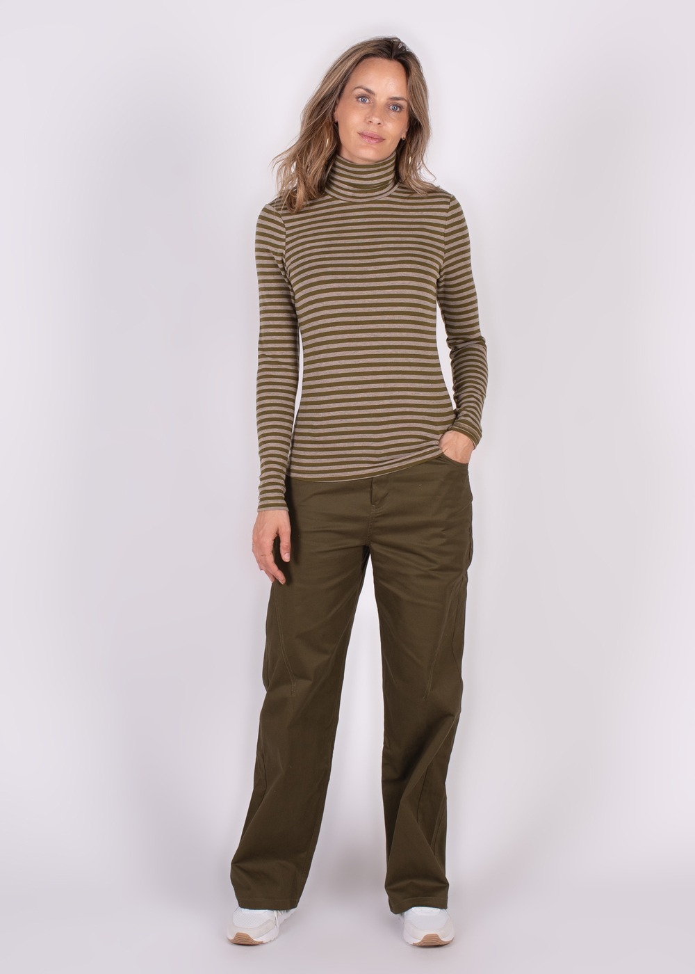 Dames turtleneck stripe lime grey - VARNA - Afbeelding 2