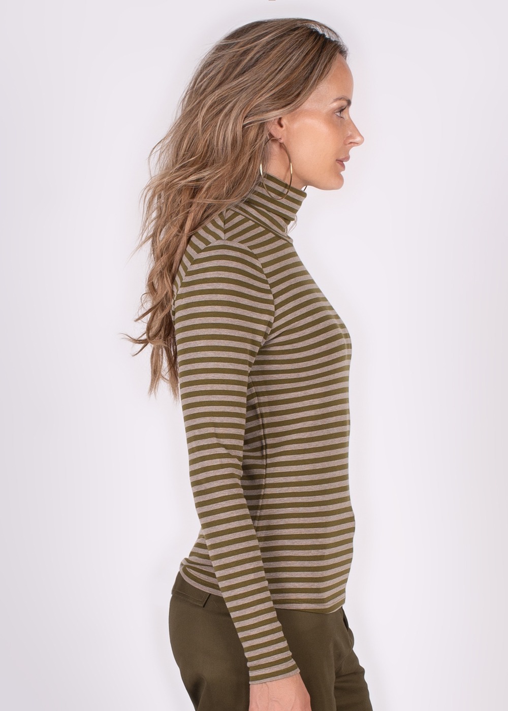 Dames turtleneck stripe lime grey - VARNA - Afbeelding 3