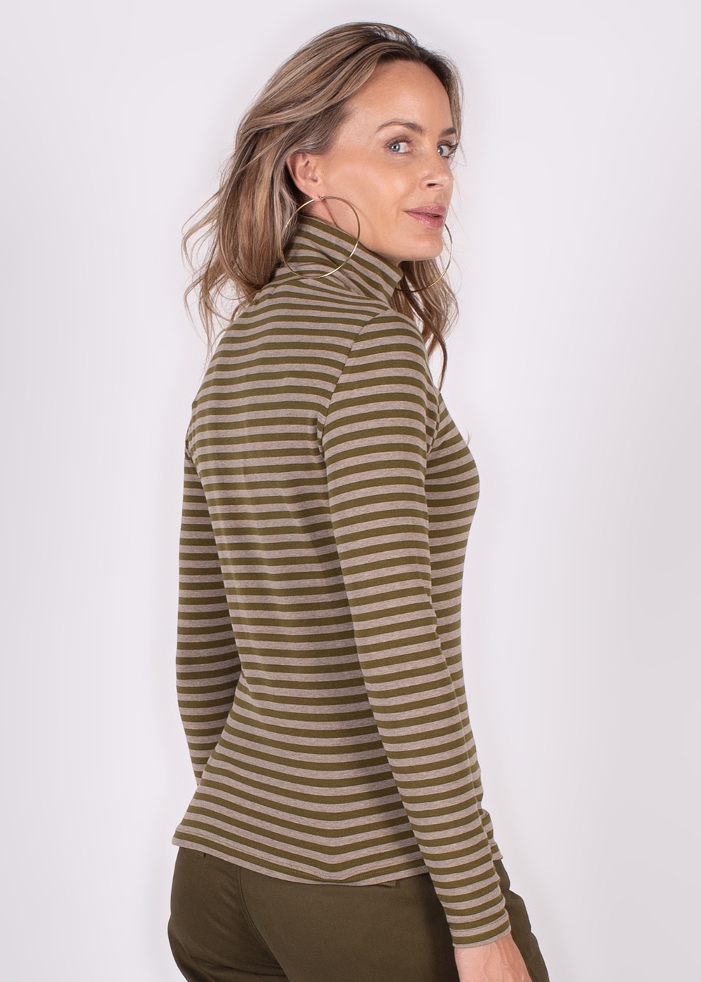 Dames turtleneck stripe lime grey - VARNA - Afbeelding 5
