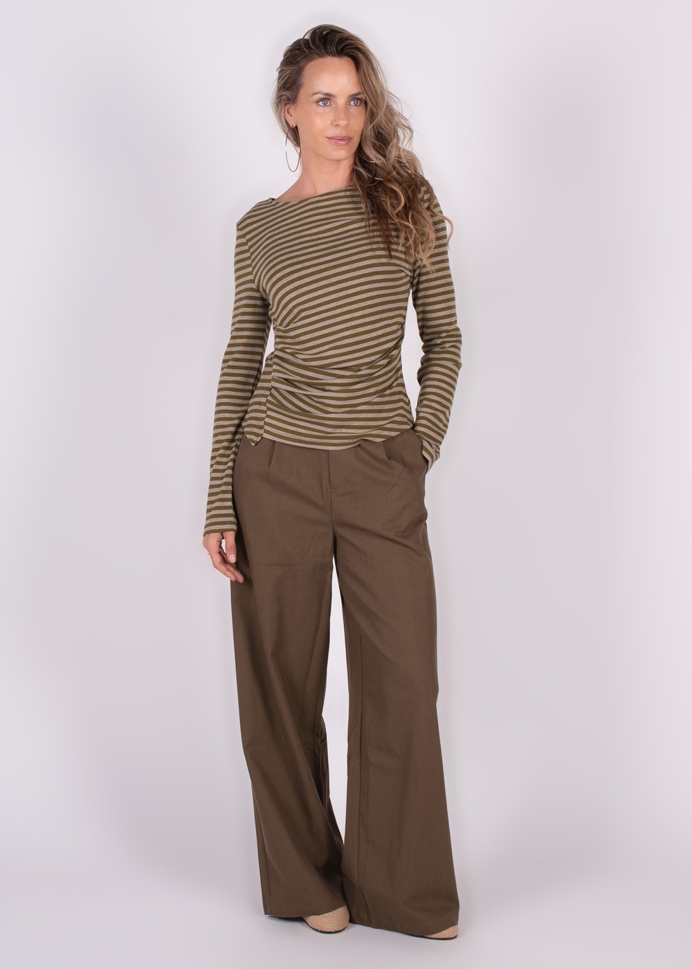 Dames long sleeve shirt stripe lime grey - VARNA - Afbeelding 2